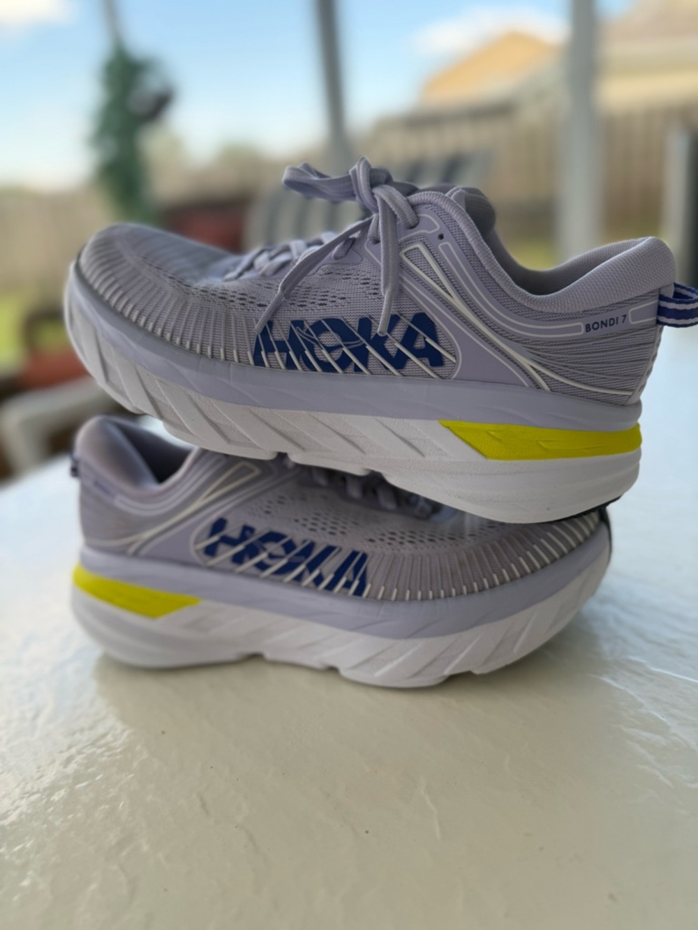 HOKA One One Bondi 7 Women’s Running Shoes Size 7 Purple Yellow Comfort Sneakers - Picture 11 of 12